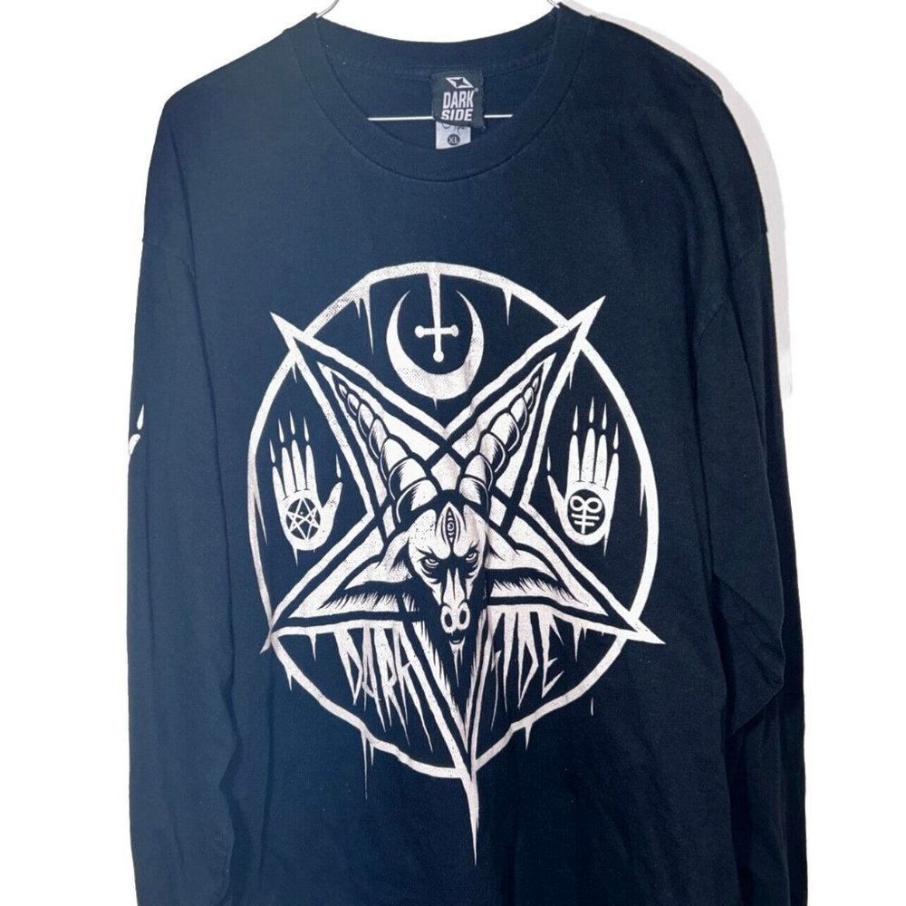 Darkside Mens XL Satanic Occult Pentagram Baphomet Goat Metal Long Sleeve Shirt
